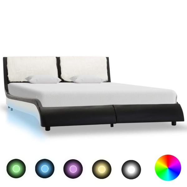 Estructura cama con LED cuero sintético negro blanco 140x200 cm