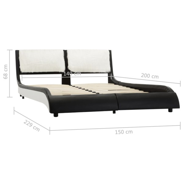 Estructura cama con LED cuero sintético negro blanco 140x200 cm