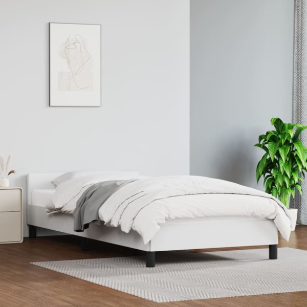 Estructura de cama con cabecero cuero sintético blanco 80x200cm