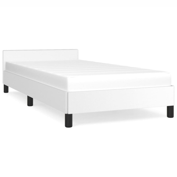 Estructura de cama con cabecero cuero sintético blanco 80x200cm