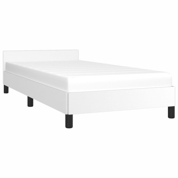 Estructura de cama con cabecero cuero sintético blanco 80x200cm