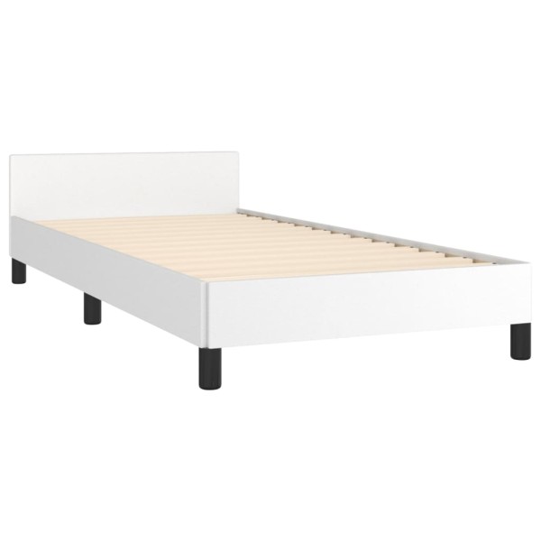 Estructura de cama con cabecero cuero sintético blanco 80x200cm