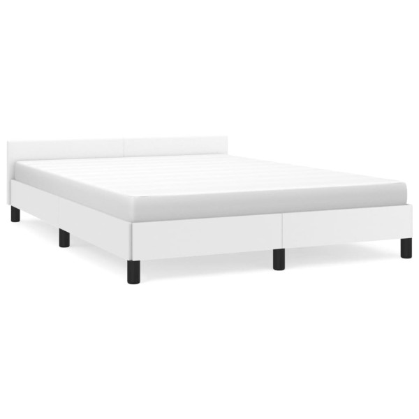 Estructura de cama cabecero cuero sintético blanco 140x200 cm