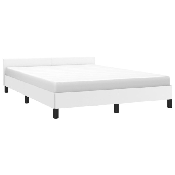 Estructura de cama cabecero cuero sintético blanco 140x200 cm