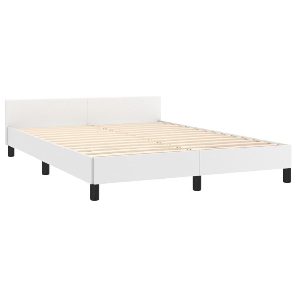 Estructura de cama cabecero cuero sintético blanco 140x200 cm