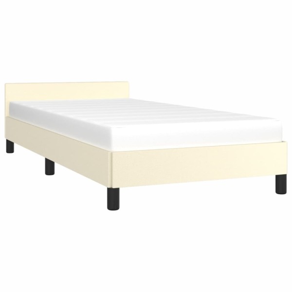 Estructura de cama con cabecero cuero sintético crema 90x200 cm