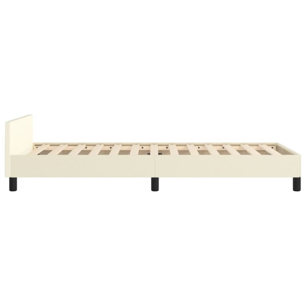 Estructura de cama con cabecero cuero sintético crema 90x200 cm