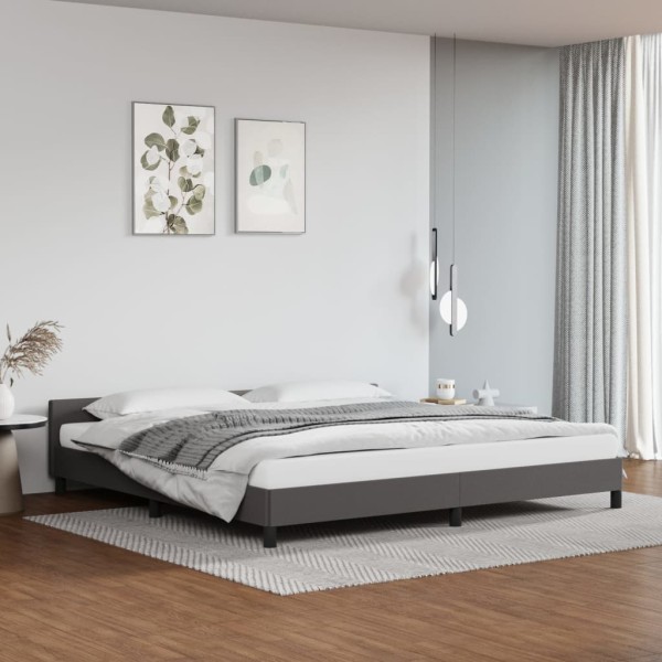 Estructura de cama con cabecero cuero sintético gris 200x200 cm