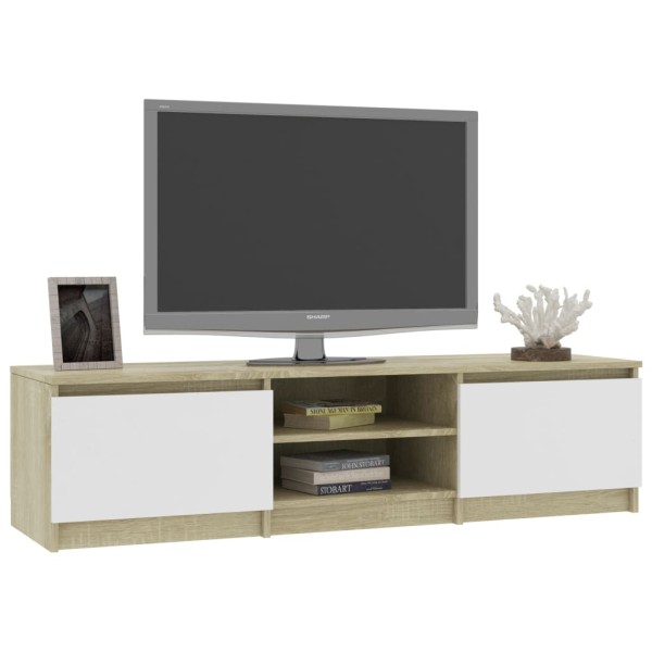 Mueble de TV madera contrachapada blanco y roble 140x40x35,5 cm