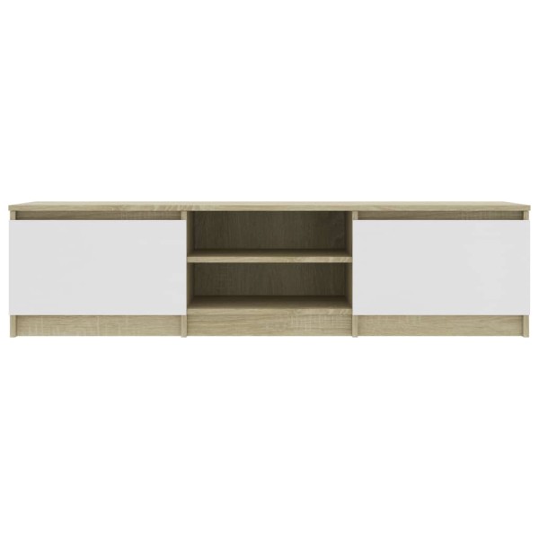 Mueble de TV madera contrachapada blanco y roble 140x40x35,5 cm