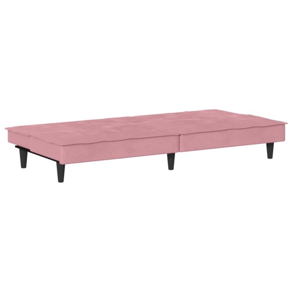 Sofá cama con portavasos terciopelo rosa