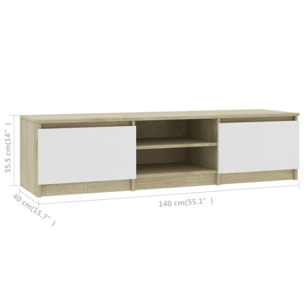 Mueble de TV madera contrachapada blanco y roble 140x40x35,5 cm