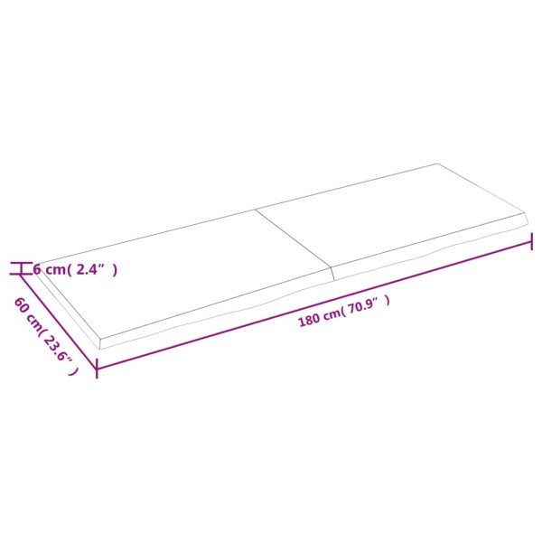 Estante de pared madera maciza roble sin tratar 180x60x(2-6) cm