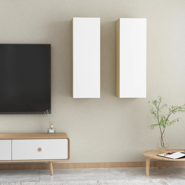 Muebles para TV 2 uds contrachapada blanco roble 30,5x30x90 cm