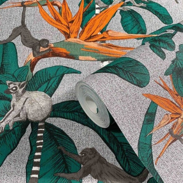 Noordwand Papel de pared Topchic Monkey Jungle Leaves verde y