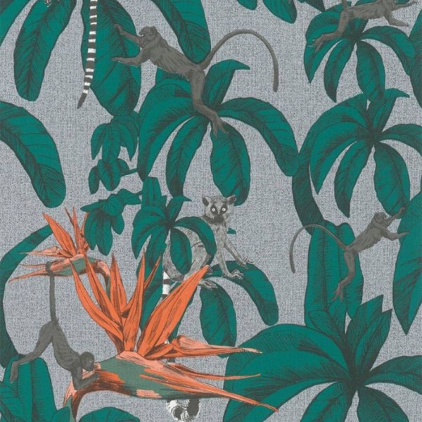 Noordwand Papel de pared Topchic Monkey Jungle Leaves verde y