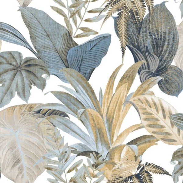 Noordwand Papel de pared Topchic Big Leaves azul y beige