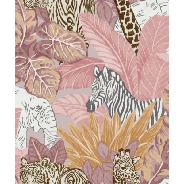 Noordwand Papel de pared Good Vibes Jungle Animals rosa y