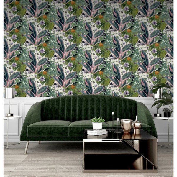 DUTCH WALLCOVERINGS Papel pintado Passion Flower blanco y verde