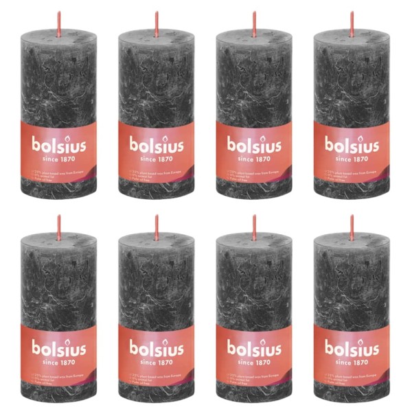 Bolsius Velas rústicas Shine 8 unidades gris tempestuoso 100x50 mm