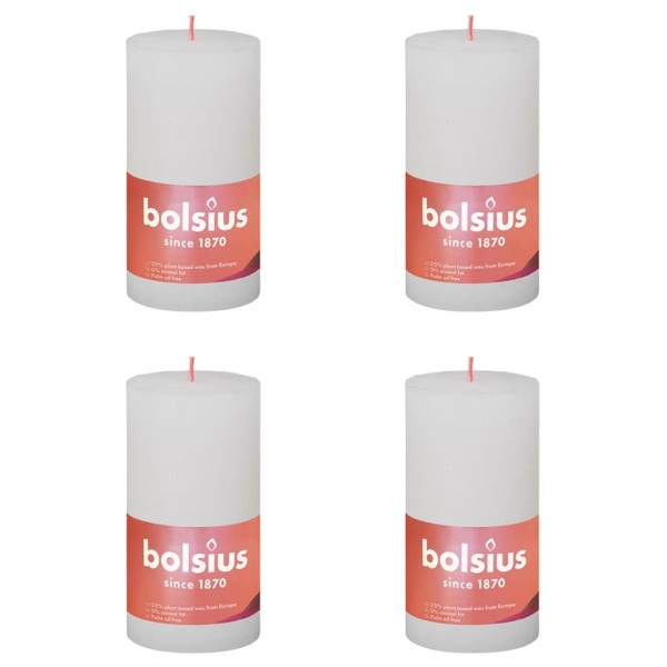 Bolsius Velas rústicas Shine 4 unidades blanco turbio 130x68 mm