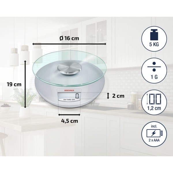 Soehnle Báscula de cocina digital Roma 5 kg plateado