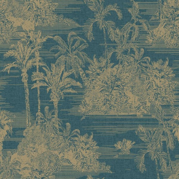 DUTCH WALLCOVERINGS Papel pintado Tropical azul oscuro y dorado