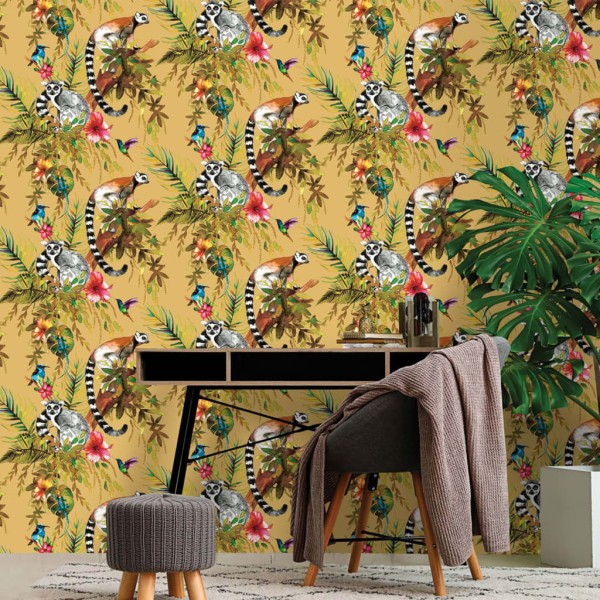 DUTCH WALLCOVERINGS Papel pintado de pared Lemur color ocre