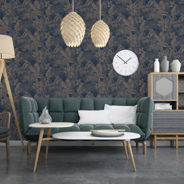 DUTCH WALLCOVERINGS Papel pintado Joelle plateado y azul