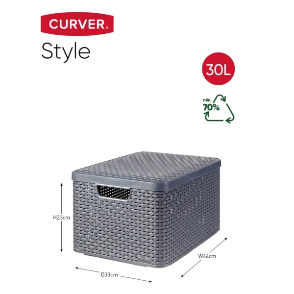 Curver Caja de almacenamiento con tapa Style L plata metalizada