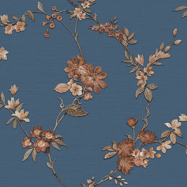 DUTCH WALLCOVERINGS Papel pintado Flower azul oscuro y bronce