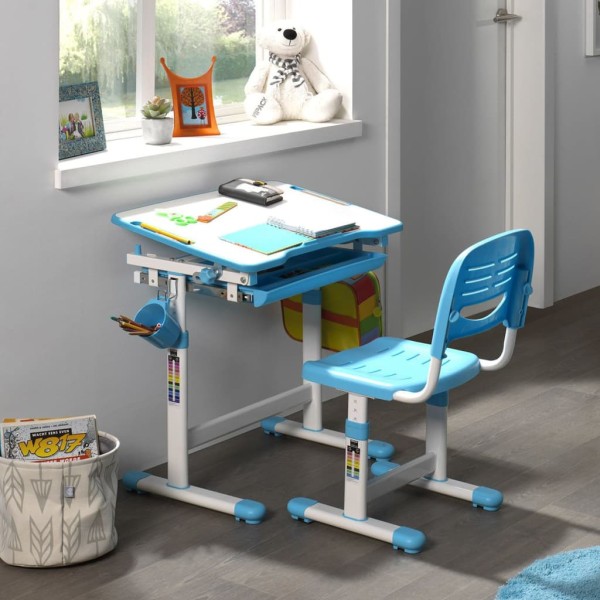 Vipack Escritorio niños regulable Comfortline 201 y silla azul blanco