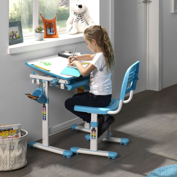 Vipack Escritorio niños regulable Comfortline 201 y silla azul blanco