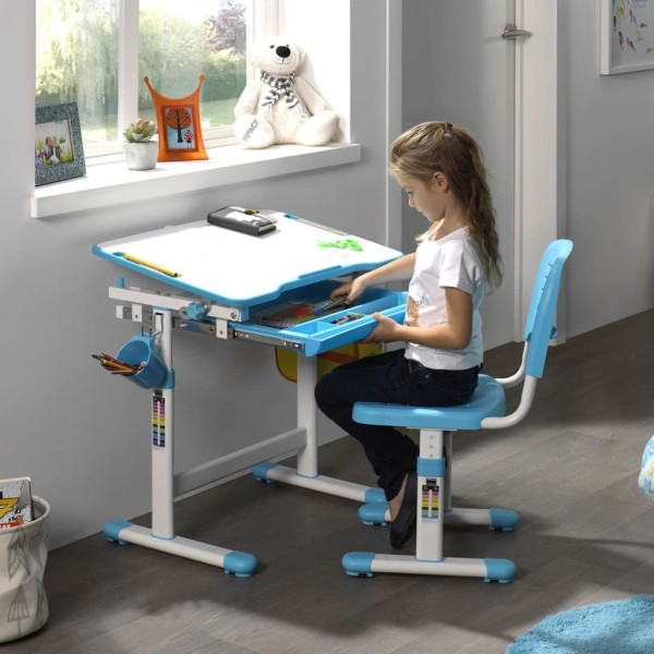 Vipack Escritorio niños regulable Comfortline 201 y silla azul blanco