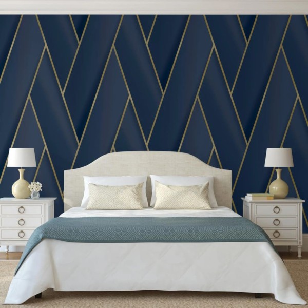 DUTCH WALLCOVERINGS Papel pintado Geometric azul y dorado