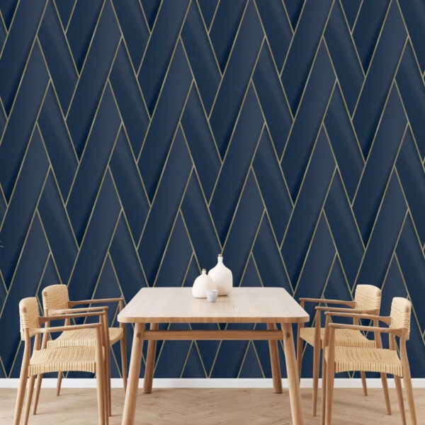 DUTCH WALLCOVERINGS Papel pintado Geometric azul y dorado