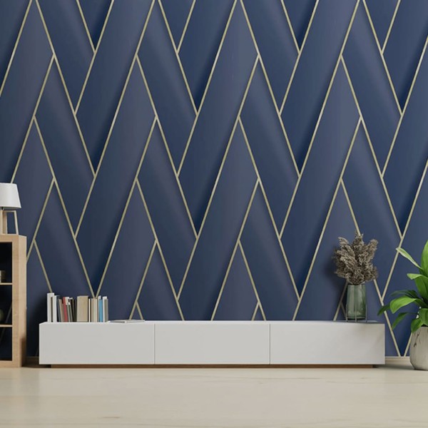 DUTCH WALLCOVERINGS Papel pintado Geometric azul y dorado