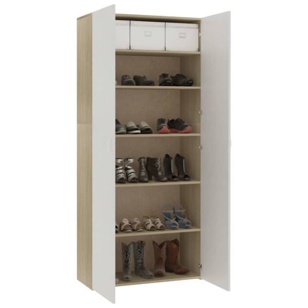 Mueble zapatero contrachapada blanco y roble 80x35,5x180 cm