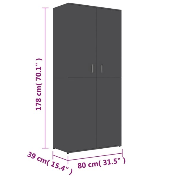 Mueble zapatero de madera contrachapada gris 80x39x178 cm