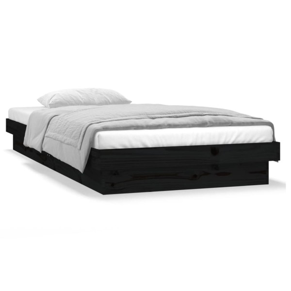 Estructura de cama con LED de madera maciza negra 90x190 cm