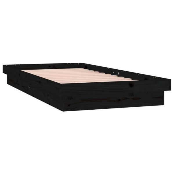 Estructura de cama con LED de madera maciza negra 90x190 cm