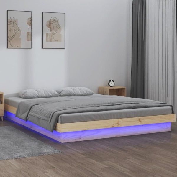 Estructura de cama con LED madera maciza King Size 150x200 cm