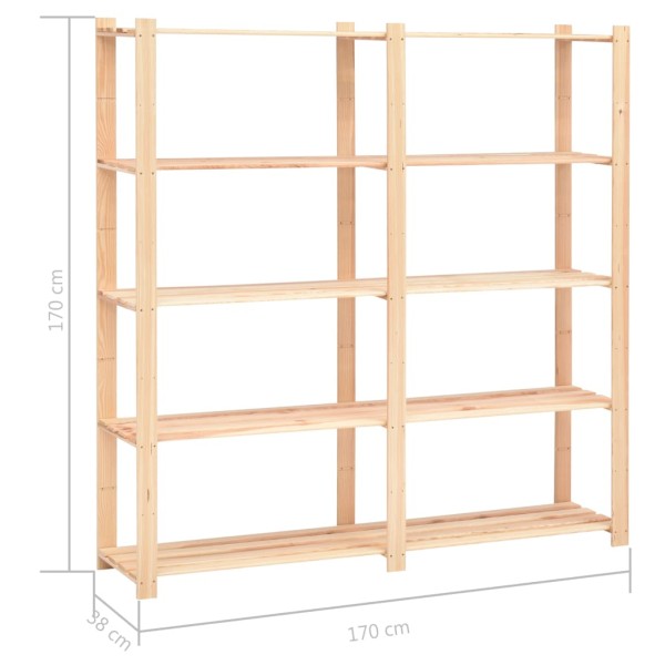 Estantería 5 niveles 2 unidades madera pino maciza 500 kg