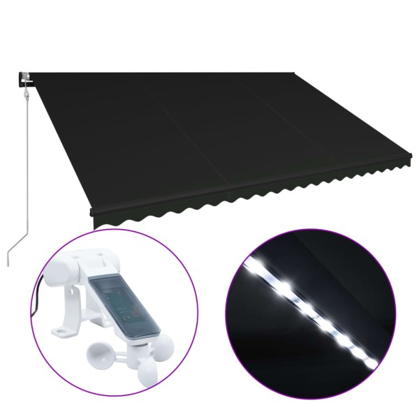 Toldo retráctil LED y sensor de viento gris antracita 500x300cm