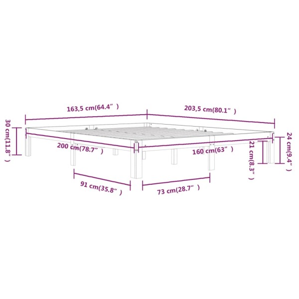 Estructura de cama de madera maciza de pino 160x200 cm