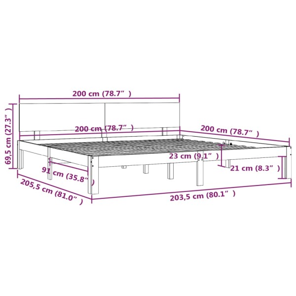 Estructura de cama madera maciza de pino 200x200 cm