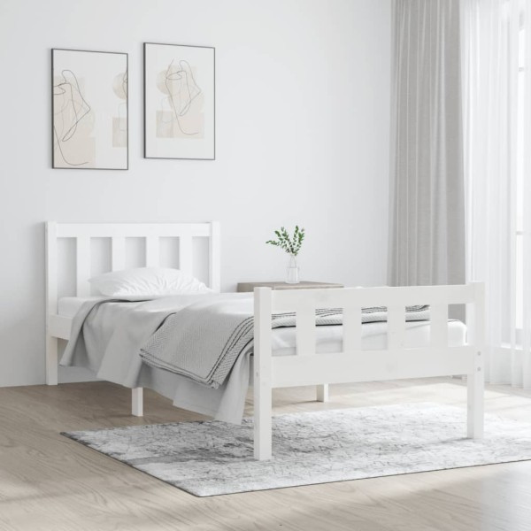 Estructura de cama individual madera maciza blanca 90x190 cm