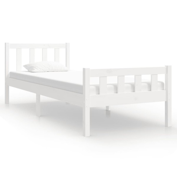 Estructura de cama individual madera maciza blanca 90x190 cm