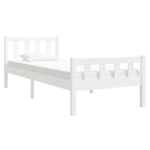 Estructura de cama individual madera maciza blanca 90x190 cm