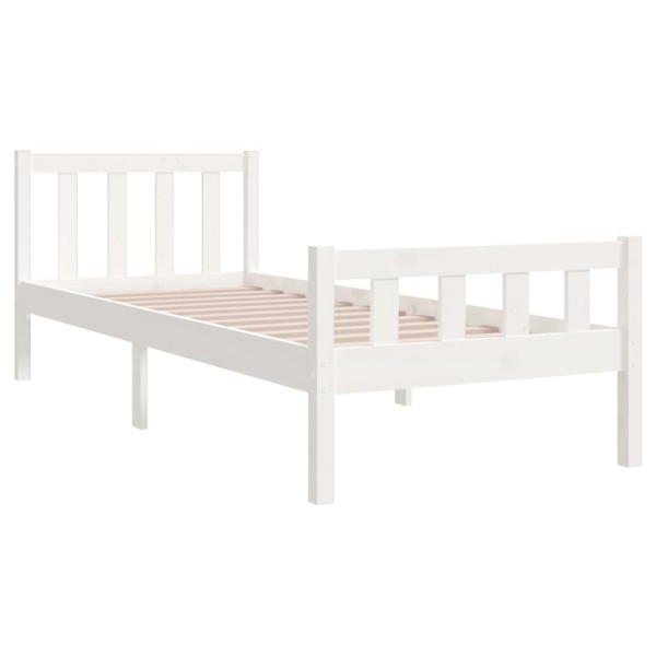 Estructura de cama individual madera maciza blanca 90x190 cm